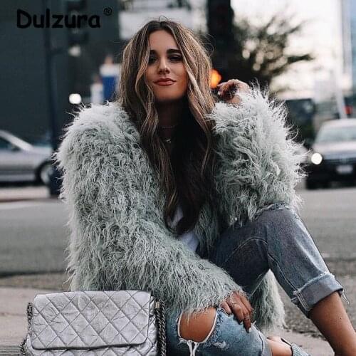Winter Elegant Women Thick Mongolia Sheep Faux Fur Jacket Coat 2019 New Fashion Long-Sleeve Plush Overcoat Trend Streetwear