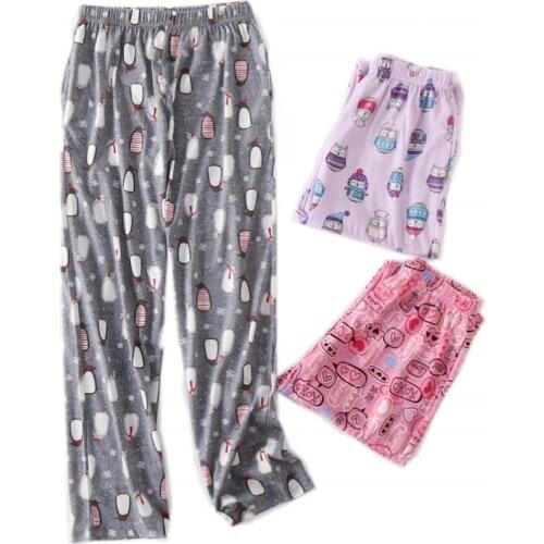 2021 Spring 100% cotton Women sleep bottoms Female loose plus size nighty trousers sleepwear pyjama Ladies Cartoon pajama pants