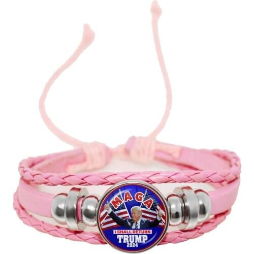 Women For Trump 2024 American Election Glass Dome Snap Button Bracelet Pink Leather Bangle Jewelry For Girls Gift Dropship