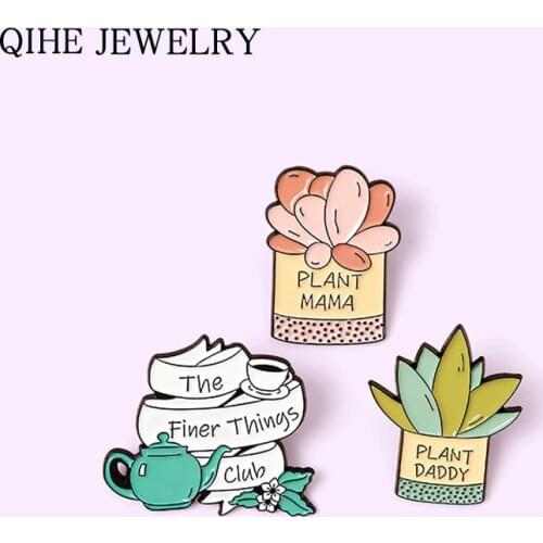 Potted Succulents Enamel Pins Custom Plant Cartoon Brooches Bag Clothes Lapel Pin Badge Jewelry Gift for Kids Friend Wholesale