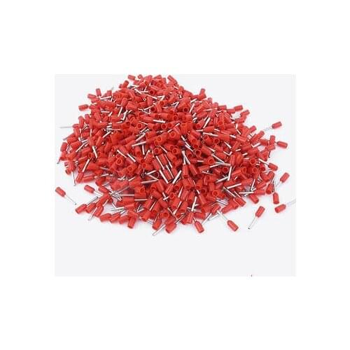 1000pcs E0508 Red Wire Crimp Connector Insulated Ferrule Pin Cord Terminal AWG22