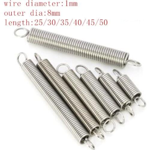 5pcs 1.0*8*L 1.0mm stainless steel Tension spring with a hook extension outer dia 8mm spring length 20mm to 60mm