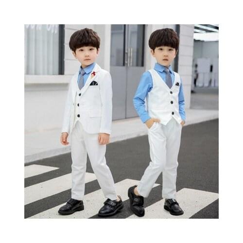 2020 White Boy Suit 3 Pieces Set Slim Fit Children Prom Wedding Suits Blazer Kid Black Tuxedo for Wedding (Jacket+Pants+Vest)