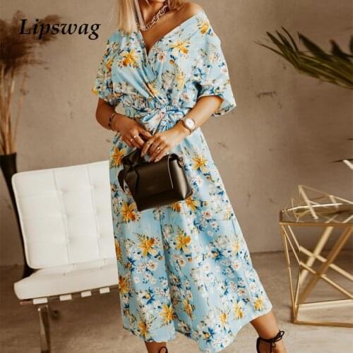 2021 Summer Floral Print Boho Long Dress Women New Short Sleeve Bandage Belted Party Dress Sexy Wrap V Neck Beach Dress Vestidos