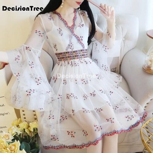 2021 traditional chinese women v neck hanfu fairy dress ancient han dynasty princess lace national stage folk dance asian dress