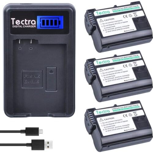 Tectra 3Pcs EN-EL15 Camera Battery +LCD USB Charger for Nikon D7000 D7100 D800 D800E D600 D610 D810 D7200 V1 MH-25 MB-D11 MB-D12