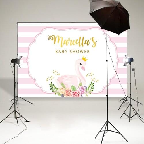 BEIPOTO Pink swan gold stripes background photography backdrop girl kids child birthday party decor vinyl customize posterB-853