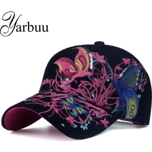 [YARBUU]Baseball Caps 2017 New High quality Butterflies and flowers embroidery Summer and fall caps fashion women baseball hat