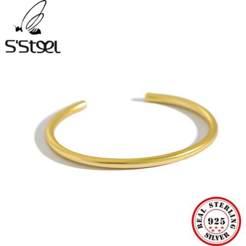 SSTEEL 990 Sterling Silver Bangles For Women Simple Adjustable Gold Bangle Bracelet Argent 925 Massif Pour Femme Jewellery