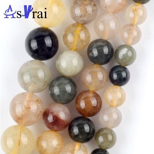 Natural Stone Multie Color Quartz Rutilated Spacer Loose Round Beads For Jewelry Making 6/8/10mm Diy Bracelets Accessories 15"