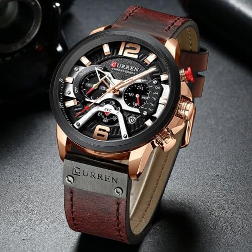 CURREN Top Men Watch Fashion Casual Quartz Watches Man Military Leather Waterproof Man Clock Sport Chronograph Relogio Masculino