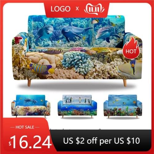 Deep sea series 3D print sofa cover Stretch Slipcovers Sectional Elastic Sofa Cover for Living Room Couch Cover 1/2/3/4 Seater