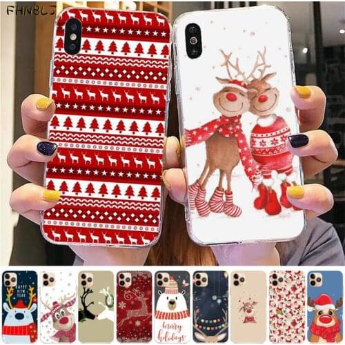 FHNBLJ New Year Christma Deer Santa Coque Shell Phone Case for iPhone 8 7 6 6S Plus X 5S SE 2020 XR 11 12 pro XS MAX