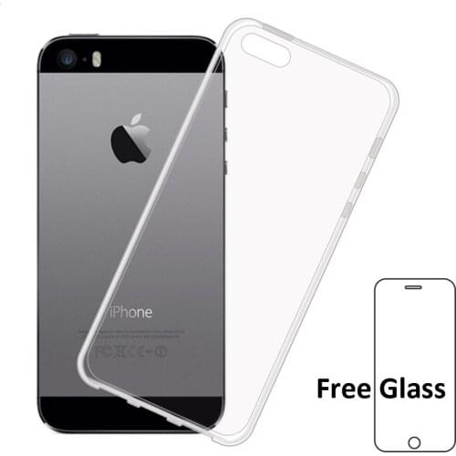 TPU Case For iPhone 5 5S 5C SE Cases Transparent Back Cover & free 9H Tempered Glass Film