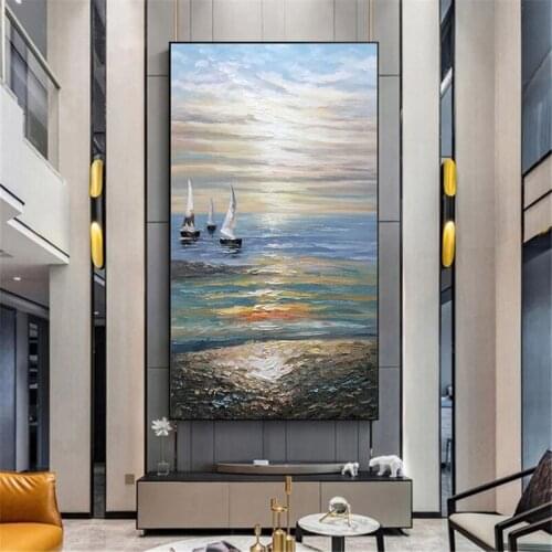 Decorative Items Handmade Abstract Boat Ship Oil Painting Picture Canvas Wall Art Unframed Artwork High Quality Living Room