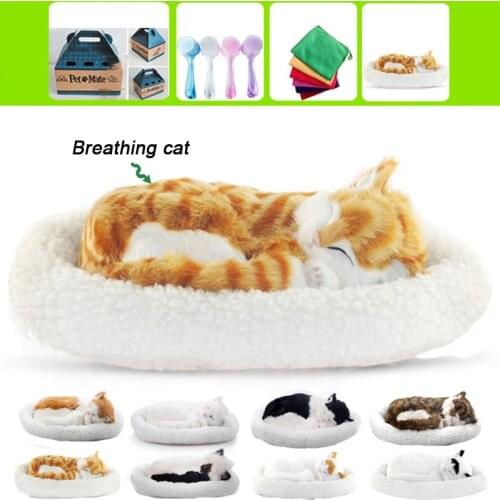 Simulation Breathing Cat Control Action Figures Battery Soft Doll Stuffed Plush Animal Toy Girls Kids Lover Children Gift
