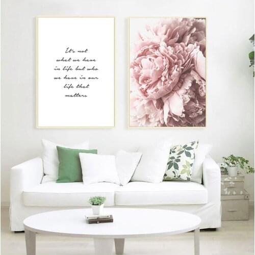 Scandinavian Art Flower Canvas Poster Pink Peony Floral Print Painting Nordic Style Wall Picture Modern Living Room Decoration