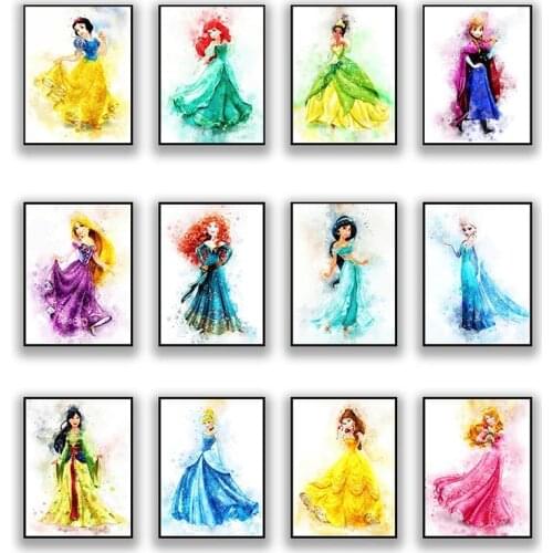 Disney Cartoon Beauty Princess Picture Figure Canvas Painting Posters and Prints for Children Room Wall Children Gift Decoration