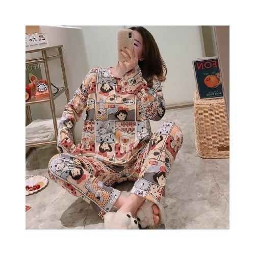 Set for Women Trousers Casual Sleepwear Kawaii Pijamas Ladies Long Sleeve Warm Woman Homewear suit 2020 Autumn Cartoon Pajamas