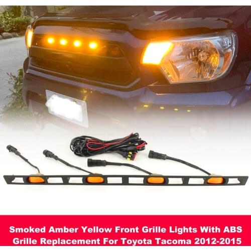 Smoked Amber Yellow Front Grille Lights With ABS Grille Replacement For Toyota Tacoma 2012-2015