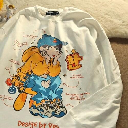 Korean Fashion Hip Hop Woman Tshirts Long Sleeve Tops 2021 Autumn New Anime Graphic Teens Clothes Kawaii Pullover Casual Mujer