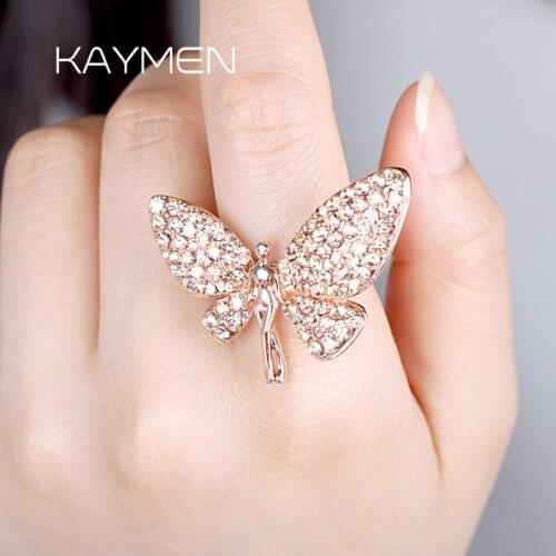 Kaymen Girls Cute Rose-Gold Plated Fairy Rings, Wedding Ring, Promise ring, Full CZ Adjustable Statement Ring for Women 00240