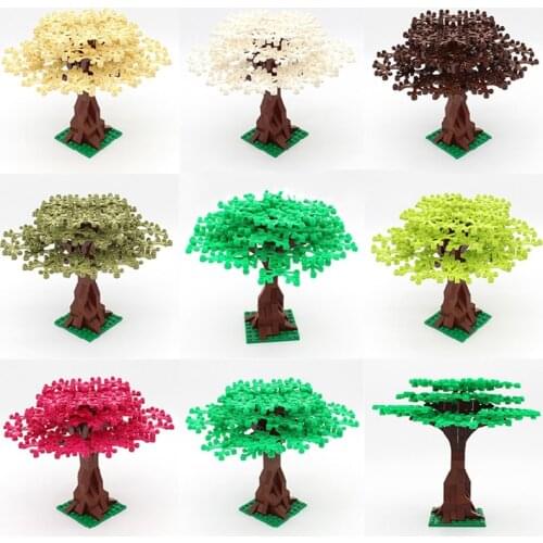 MOC Bricks Tree Set 130g with Plate Building Blocks Model Plant Accessories Grass Parts Decoration Scene Set