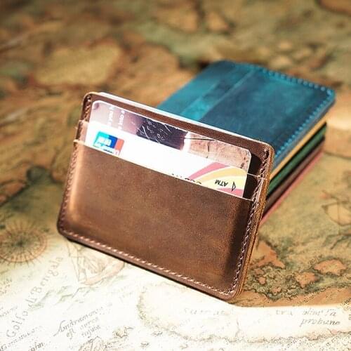 Vintage Genuine Leather Mens Casual Slim Cow Leather Wallet Card Clamp Real Leather Wallet business Card holder