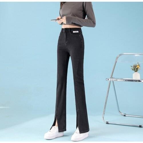 2021 new Capris Pants Women 's Split Jeans Slightly Flared Loose Slimming Stretch Draping Split Draggle-Tail Straight Clothing