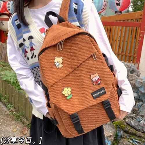 2021 New Large Capacity Lovely Girl Backpack Korean Corduroy Student Schoolbag Fashionable Women Harajuku Computer Travel Bag