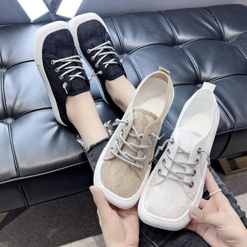 2021 Summer New Womens Casual Shoes Fashion Womens Lace-up Mesh Lace Breathable Shoes Flat Womens Shoes with A Pedal