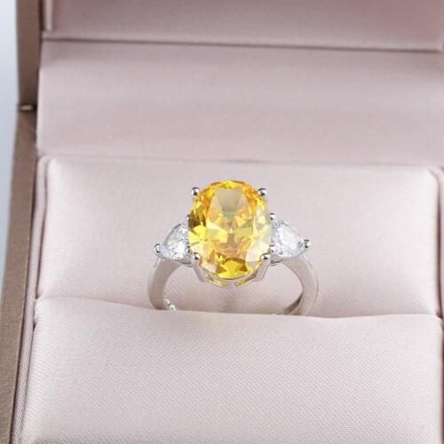 Charm Dainty Oval Rings With 4-Claw Yellow Cubic Zirconia Luxury Promise Jewelry For Women Wedding Anniversary Gifts Wholesale