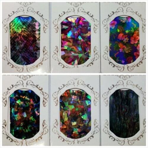 Wholesale New Broken Glass Galaxy Dazzle color mirror shell nail sticker colorful Magic Shell Nail Sky Irregular nail Foil Decal