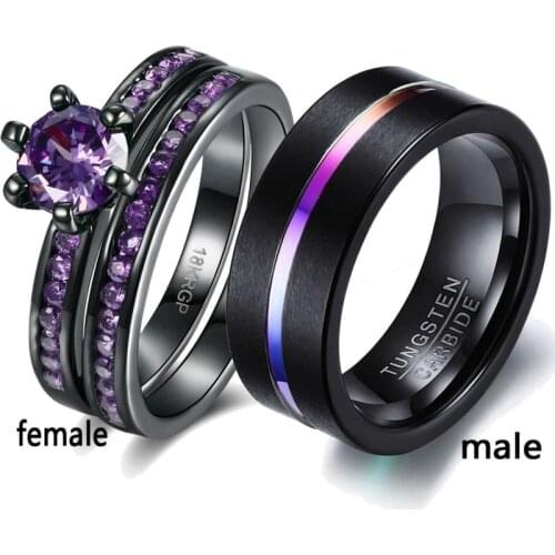 Couple Ring Stainless Steel Colorful Rings For Women Purple Crystal Bands Wedding Engagement Jewelry Accessories Free Shipping
