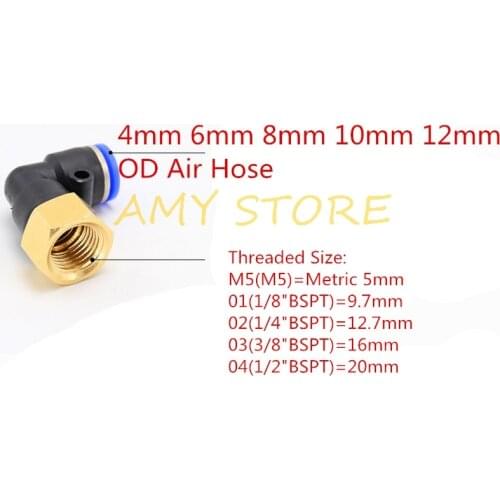 PLF 4 6 8 10 12mm OD Air Hose Tube-M5 1/8" 1/4" 3/8" 1/2" BSPT Threaded Pneumatic Female Elbow Connector Quick Push In Fittings
