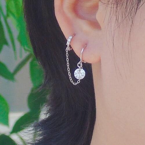 925 sterling silver earring fashion design zircon bow circle star 2/3 pierced ear hole ear ring long ear chain trend girl jewelr