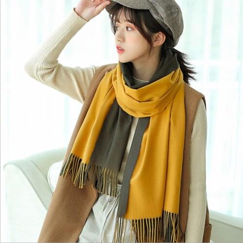 Scarf Winter ladies scarf double sided lattice fringed rainbow cashmere wool shawl woman windproof antifreeze warm scarf