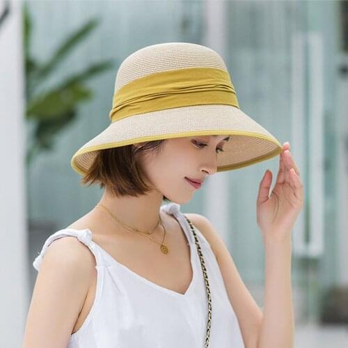 Womens beach Hat Sun visor Bucket hat panama NEW womens summer hats sunscreen protection womens elegant straw hats for women