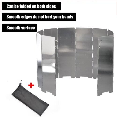 Outdoor Camping Stove Windshield Ultra-Light Aluminum Alloy Foldable Camping Stove Windshield with Bolt 10 Pieces with Cloth Bag