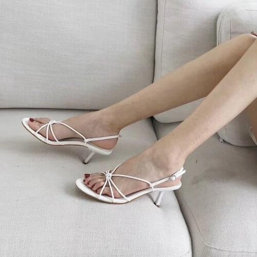 2020 New Brand Narrow Band High Heel Sandals Ladies Elegant Vintage Square Toe Slingback Sandals Designer Gladiator Pump Shoe