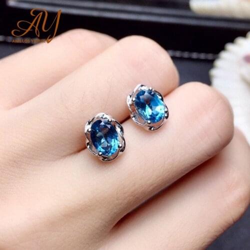 Anillos Yuzuk 925 Silver Oval Blue Zircon Stud Earrings For Women Classic Simple Color Earings Daily Jewelry Dropshipping