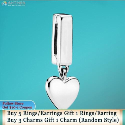 Ahthen 925 Sterling Silver Silver Heart Dangle Clip Charm fit Original Pandora Reflexion Bracelets for Women Jewelry Girl Gift