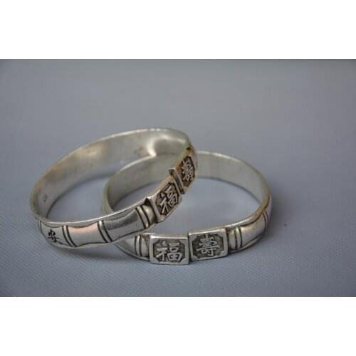 Rare Qing Dynasty Silver bracelet, Inscription, a pair, free shipping