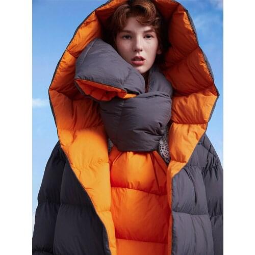 R jacket women down jackets loose medium-length outerwear duck down coat womens Korean version thick goose down coats with scarf