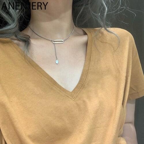 ANENJERY 925 Sterling Silver Vintage Paper Clip Necklace Female Temperament Geometric Tassel Thai Silver Clavicle Chain S-N627