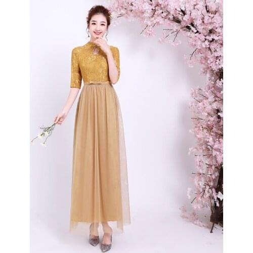 Half Sleeve Plus Size Gold Bridesmaid Dress Wedding Guests Golden Bridesmaid Dress Size 2 to Size 16 SB1967