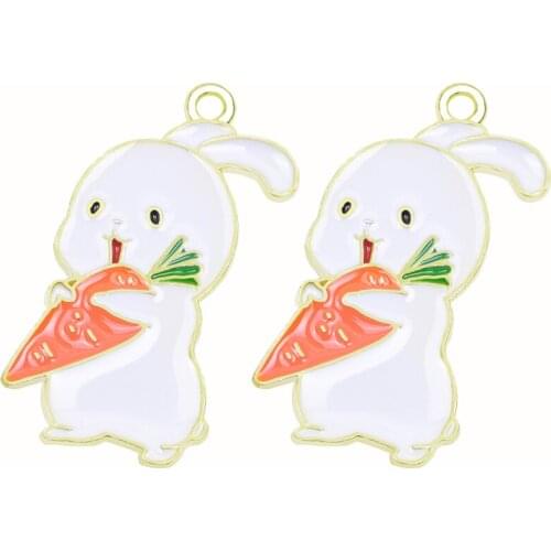 10Pcs Cute Rabbit Carrot Enamel Alloy Charms Pendant for DIY Necklace Bracelet Jewelry Making Findings Supplies 33x22mm 24275