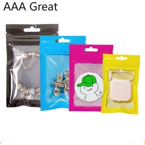 100Pcs/Lot Colors Bags Ziplock Bag Jewelry Universal Phone Case Translucent Plastic Accessories Bags Front Clear Hang Hole Pouch