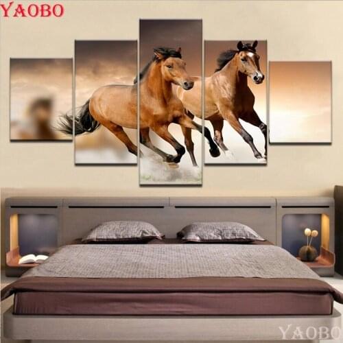 5 pcs DIY 5D Square Round Diamond Painting "Running horse" Multi-picture Combination 3D Rhinestones Embroidery Mosaic Decor