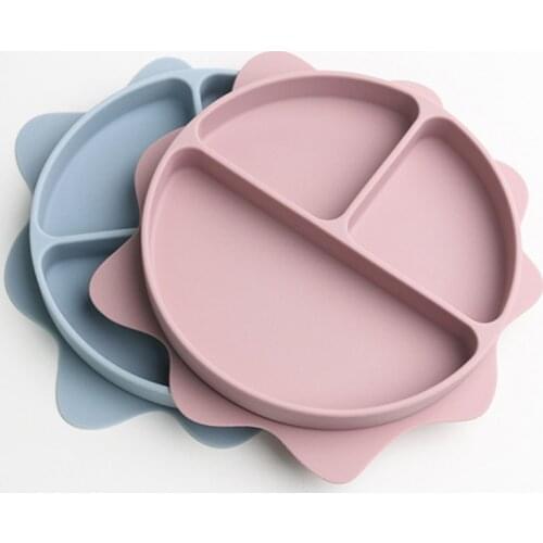 Baby Suction Cup Bowl Non-toxic BPA-Free Silicone Sun Shape Divided Dinner Plate